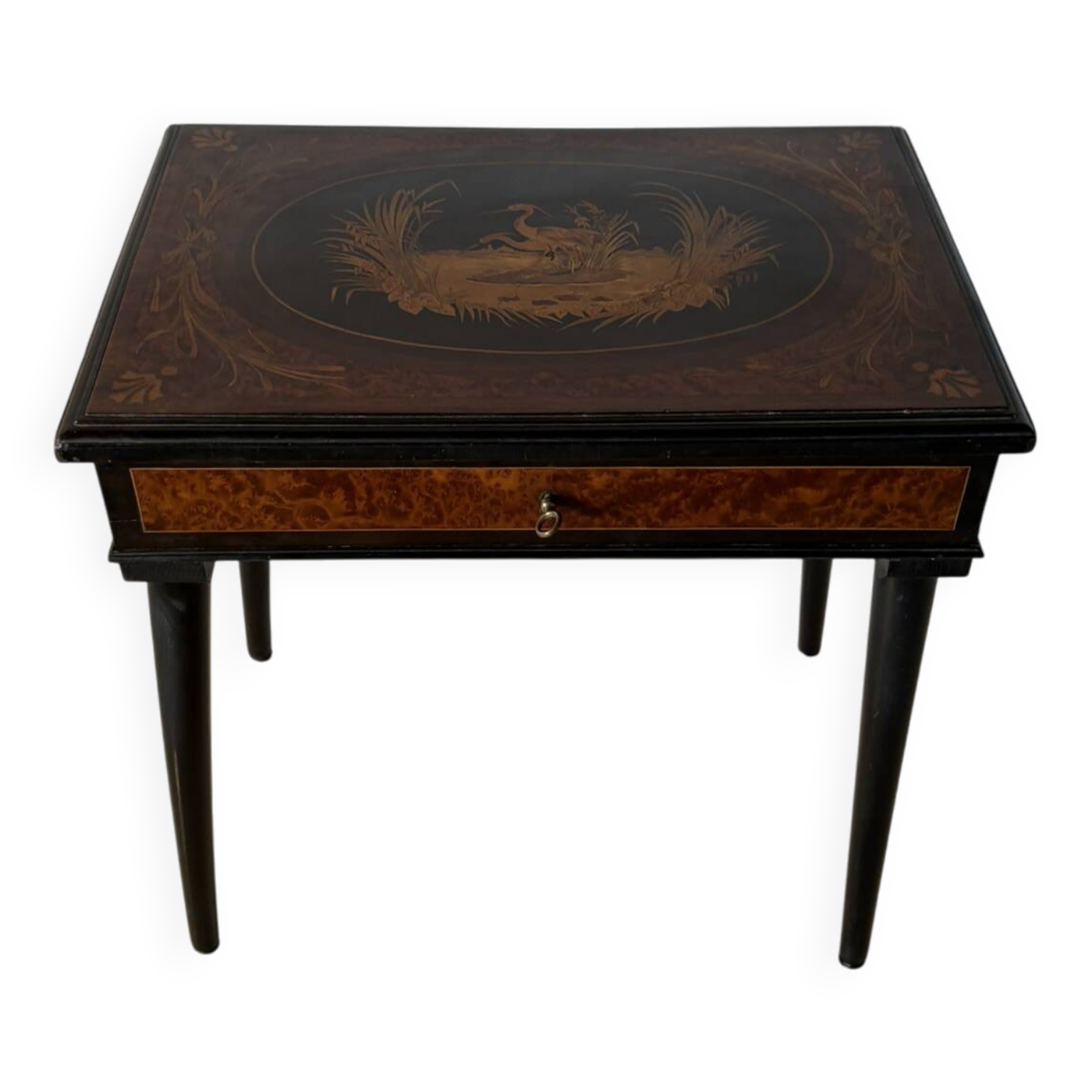 Antique Napoleon III style dressing table – Blackened wood and walnut burl
