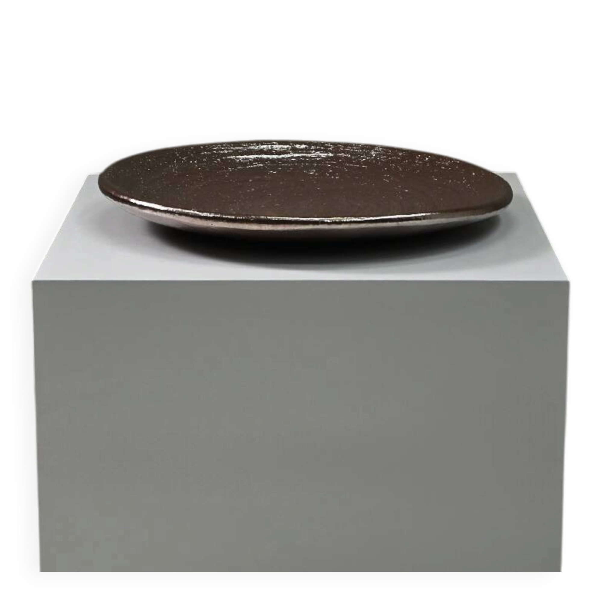 Large handmade metallic glazed ceramic bowl, circa 1980s–1990s.