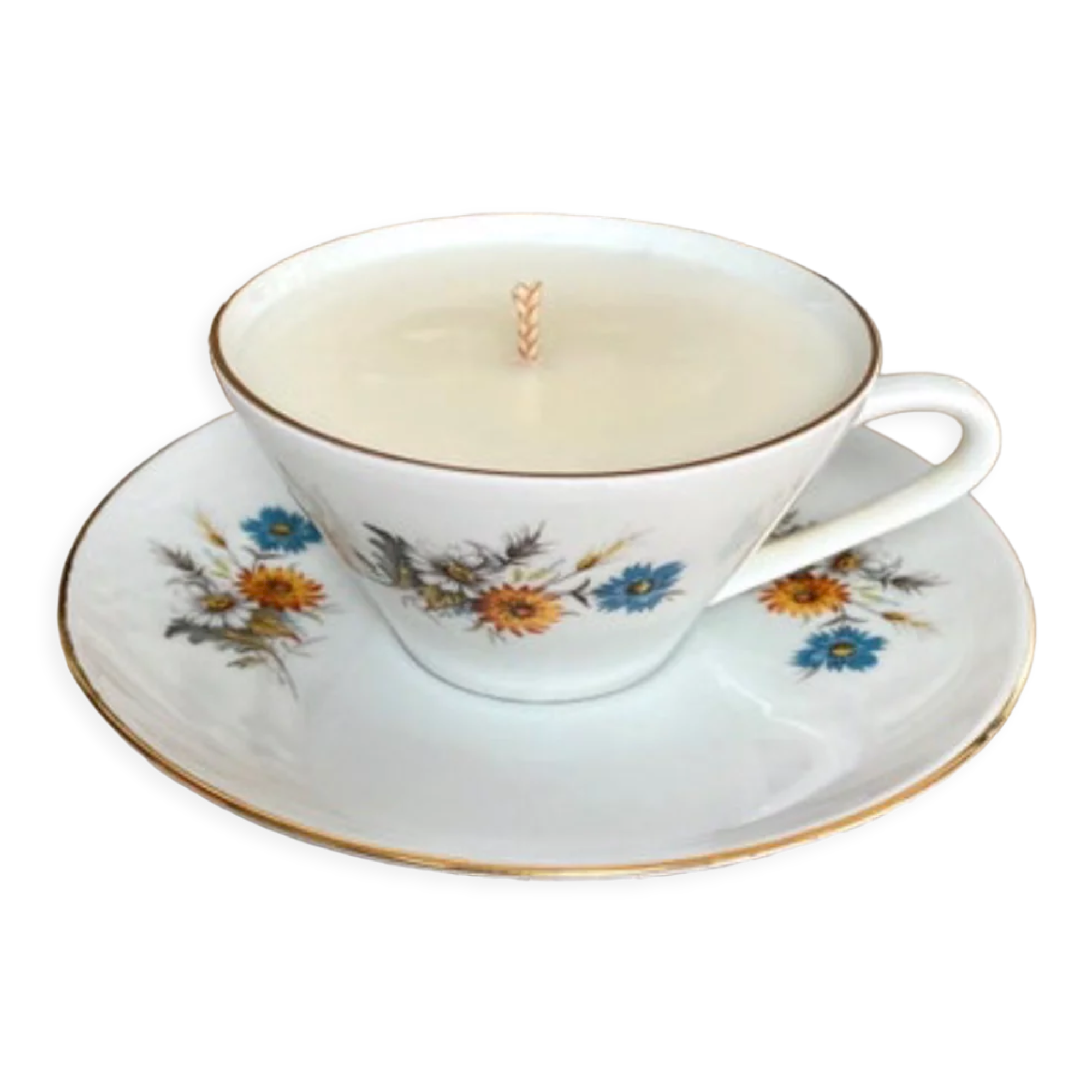 Natural soy wax candle and porcelain cup