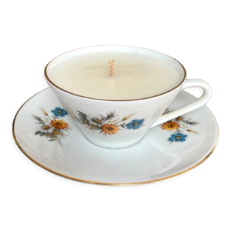 Natural soy wax candle and antique porcelain cup