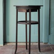 Wooden drawer table or 19th-century work table with a curved wooden stretcher, in the style of Thonet, circa 1900-1920.