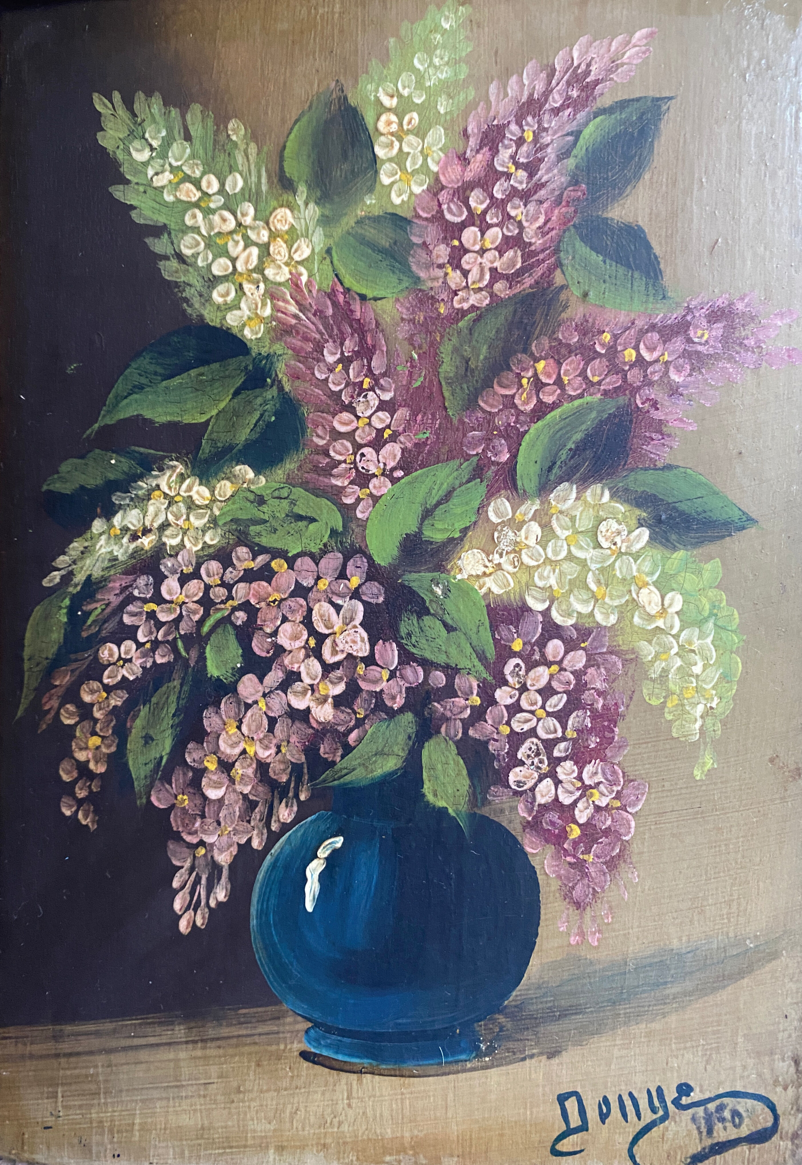 HSP painting "Bouquet of Lilac" signed 1870 + frame
