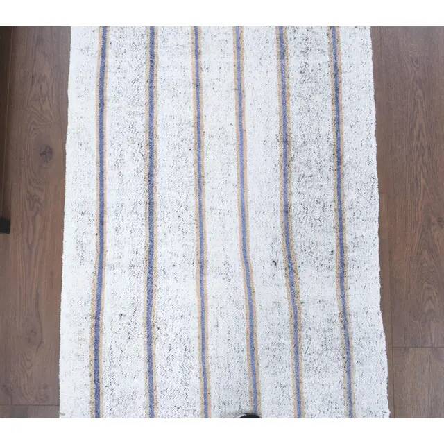 Vintage Turkish Hand-Knotted Wool Cotton White Kilim Runner Rug 76x239