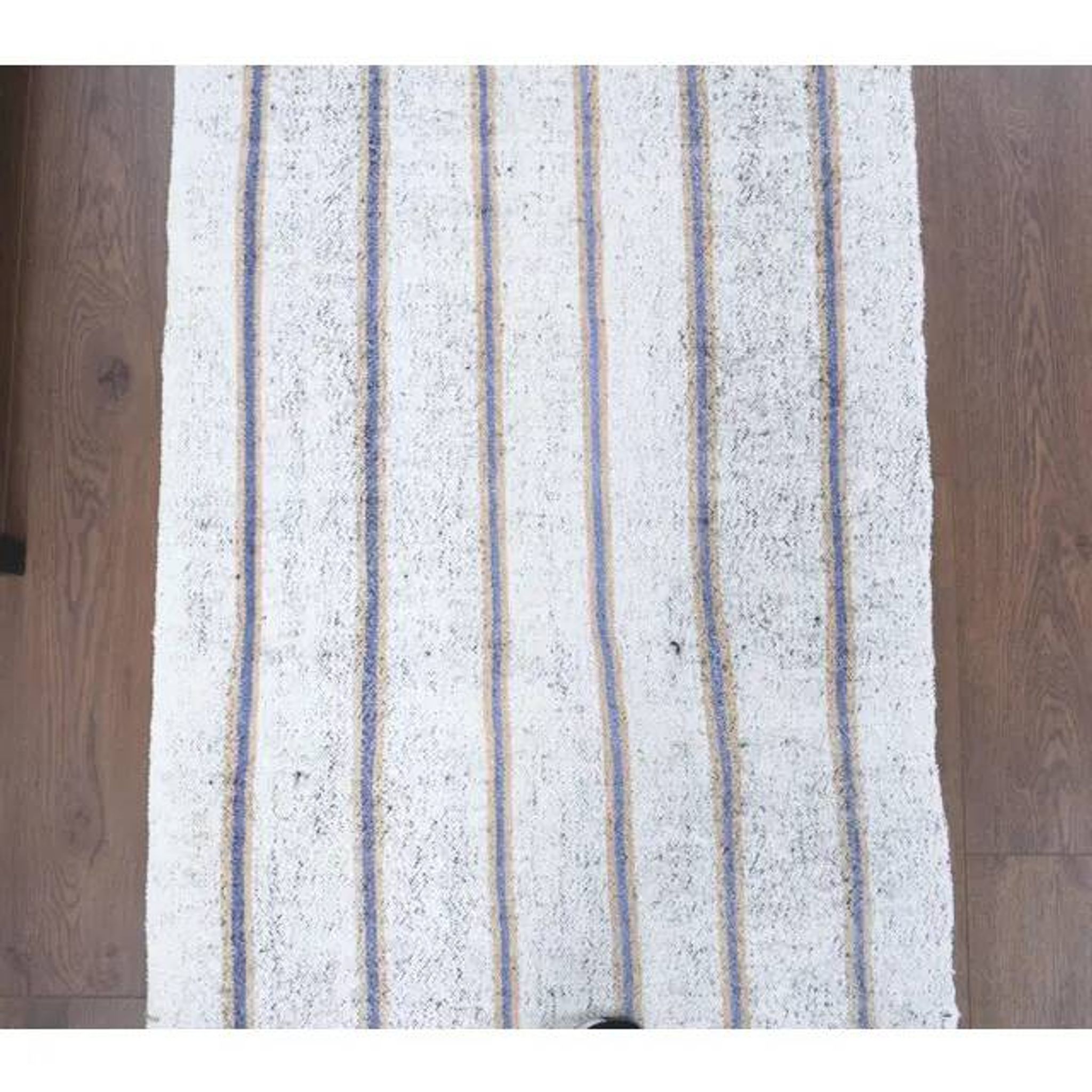 Vintage Turkish Hand-Knotted Wool Cotton White Kilim Runner Rug 76x239