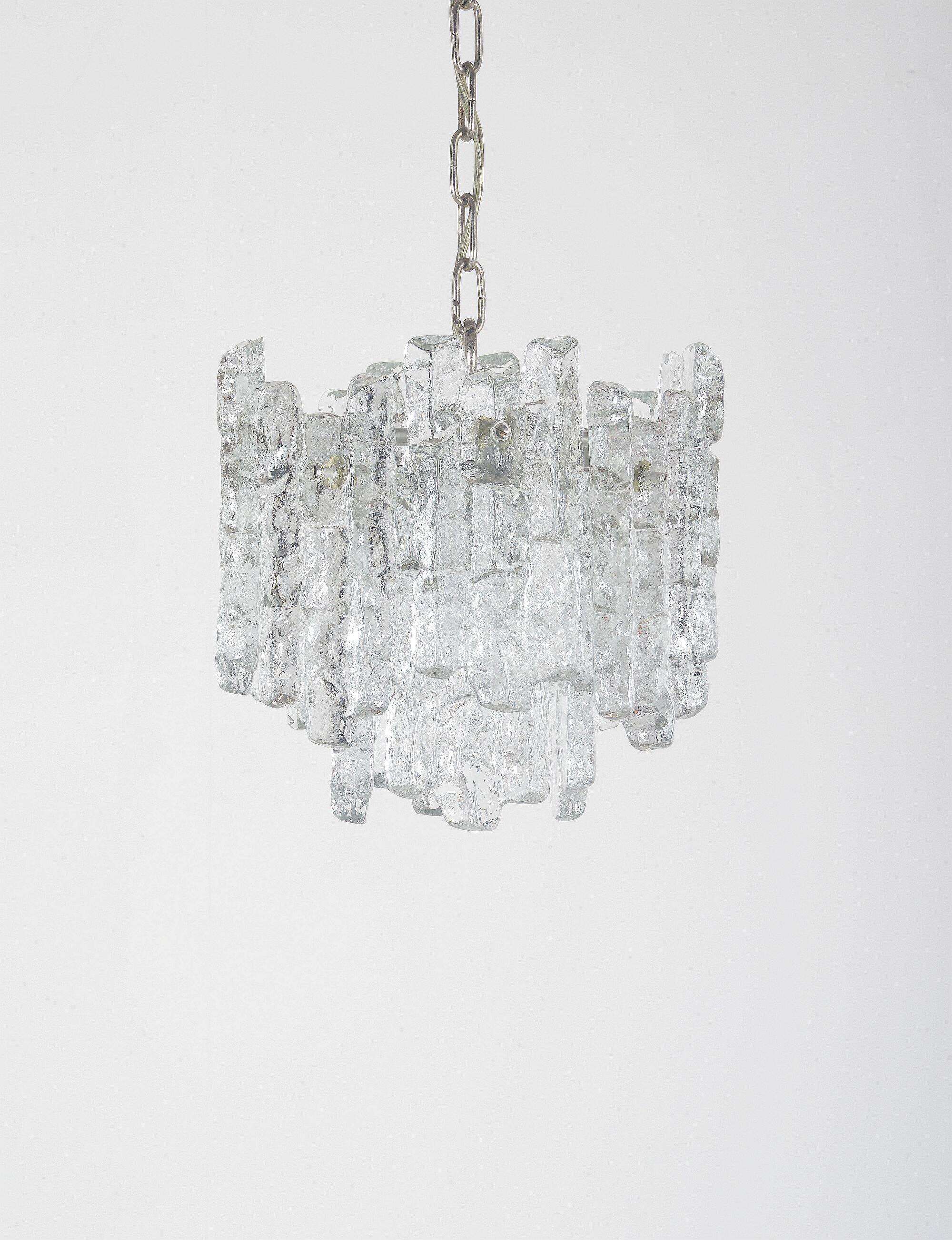 Chandelier with 'ice glass' by Kalmar Franken, 1960s