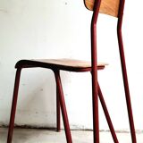 Rare pair of chairs in red tubular metal and wood  Vintage 1960