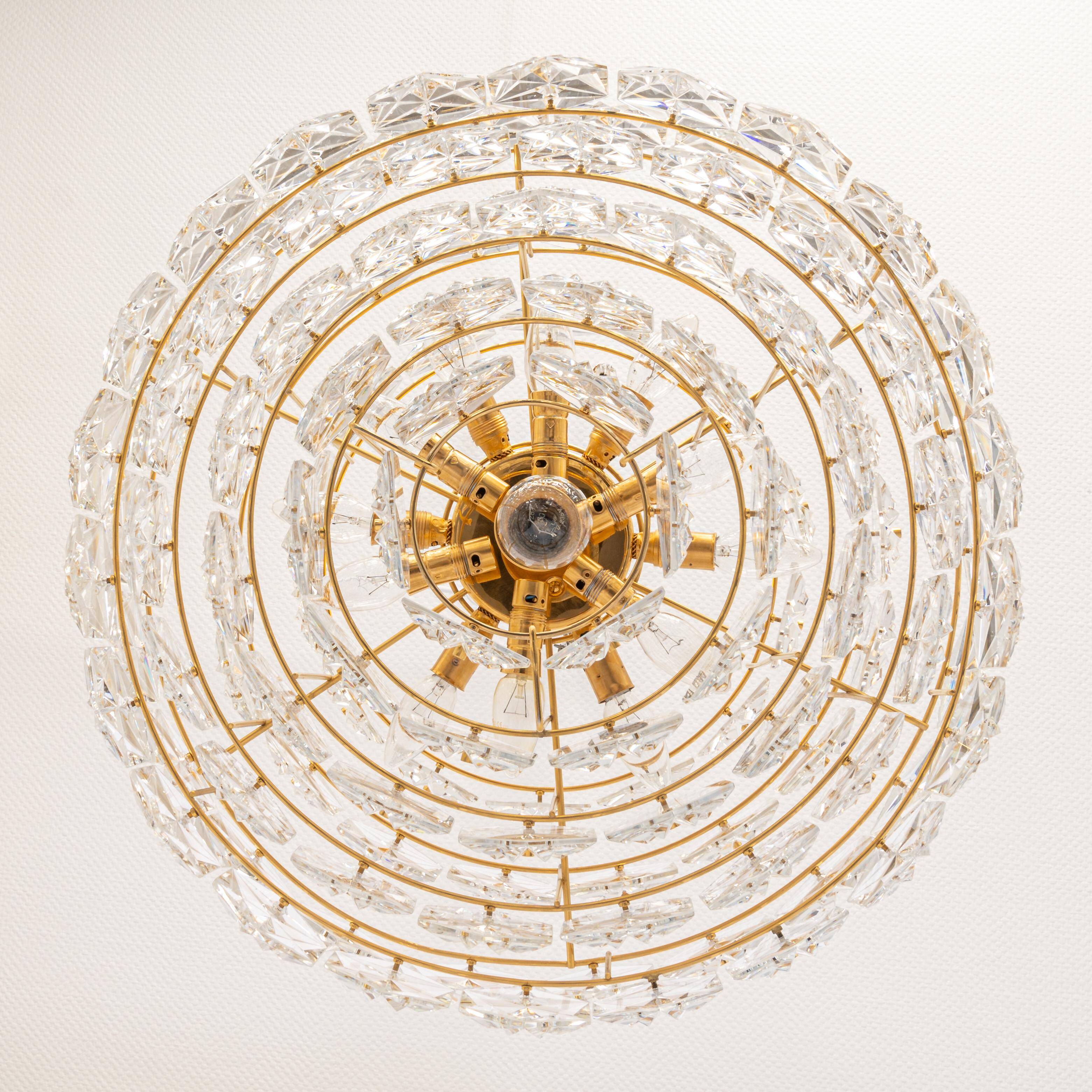 Chandelier, brass and crystal glass by Kinkeldey, Germany, 1970s.