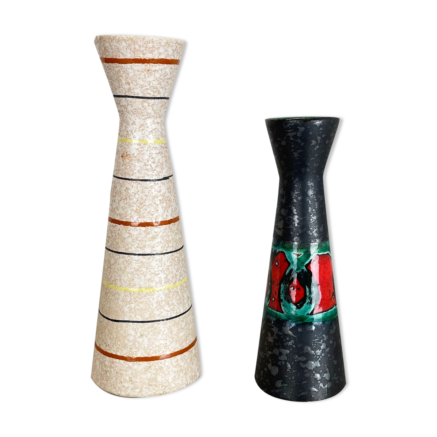 Set of Two Pottery Fat Lava Vases "Multi-Color" by Scheurich, Germany, 1970s