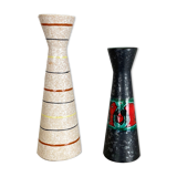 Set of Two Pottery Fat Lava Vases "Multi-Color" by Scheurich, Germany, 1970s