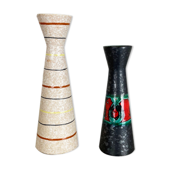 Set of Two Pottery Fat Lava Vases "Multi-Color" by Scheurich, Germany, 1970s