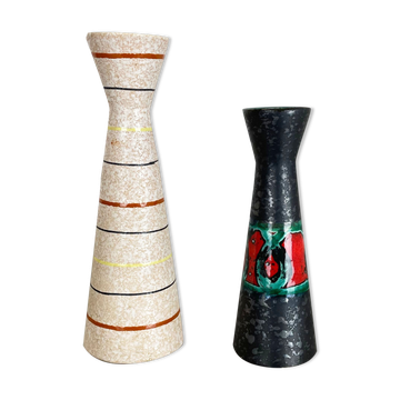 Set of Two Pottery Fat Lava Vases "Multi-Color" by Scheurich, Germany, 1970s