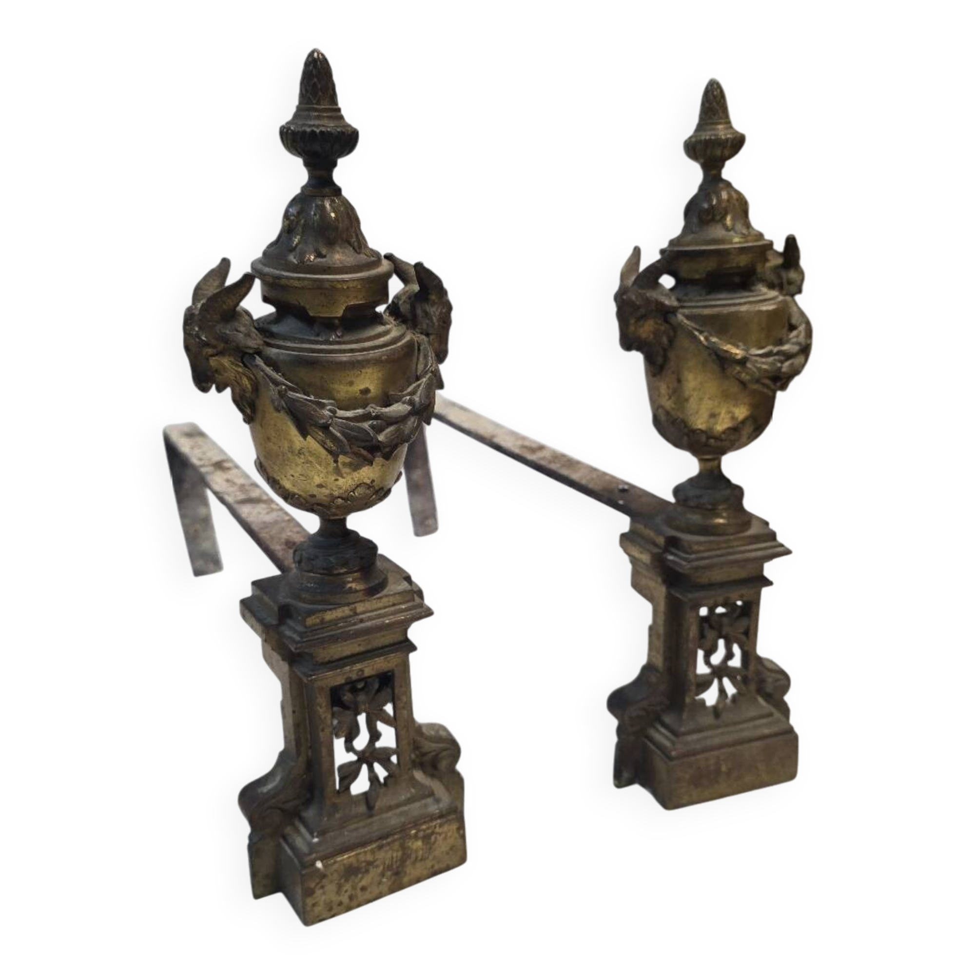 Pair of Louis XVI style andirons, 19th century in bronze