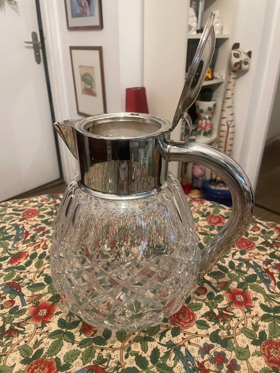 Cut crystal and silver-plated metal ice jug