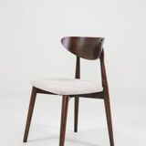 Modern Set of 6 Dining Chairs, Ecru Farbic and Dark walnut beech wood