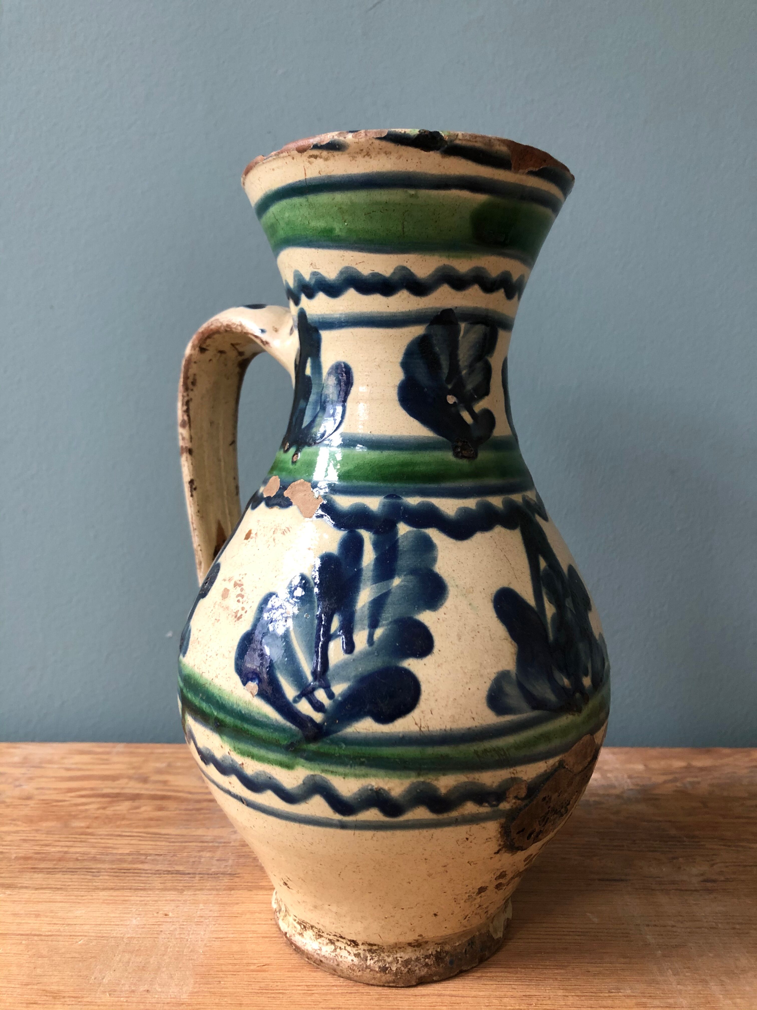 Enamelled terracotta water pitcher