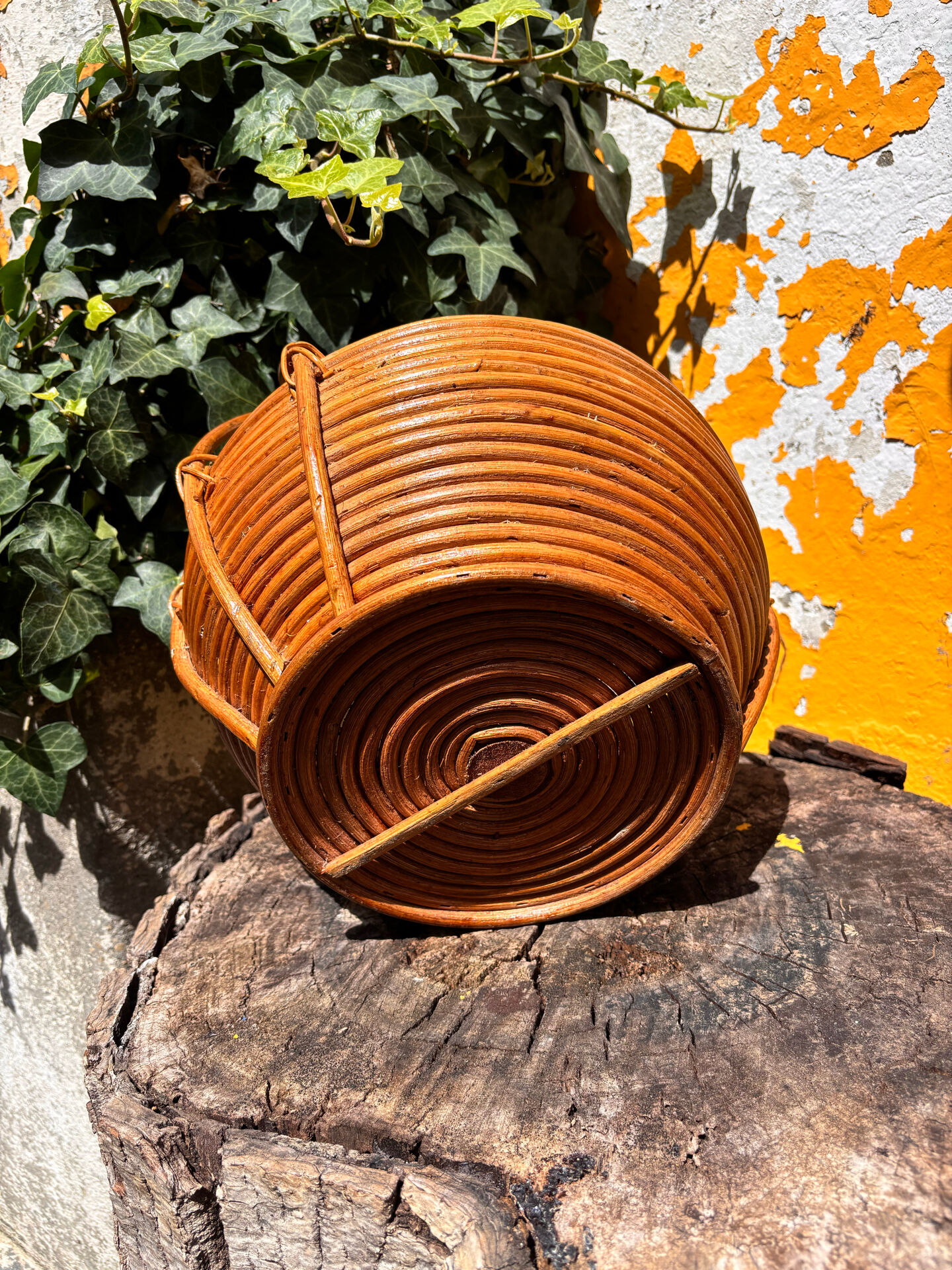 Rare wrapped rattan basket, in the style of Gabriella Crespi / Vivai del Sud.
