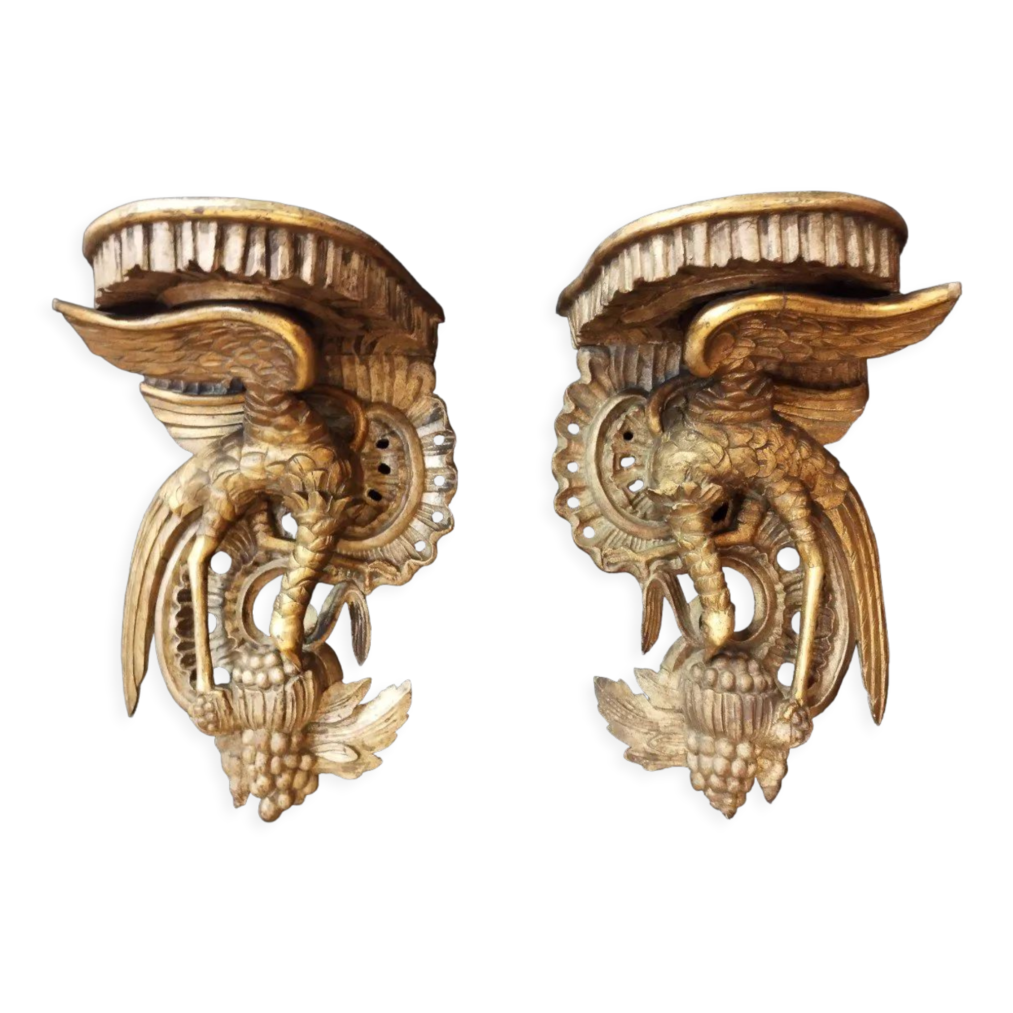 Pair of polychromed wooden wall mounts