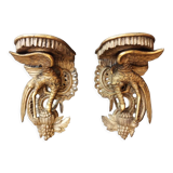 Pair of polychromed wooden wall mounts