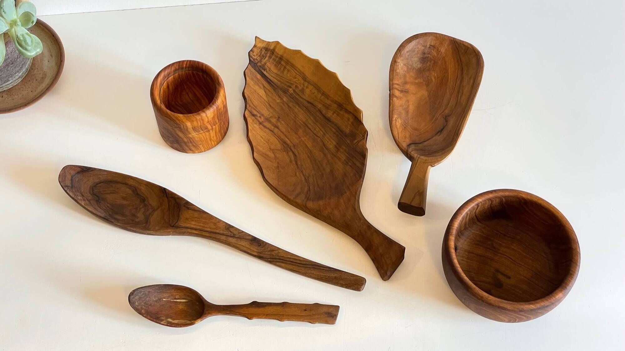 Set of vintage turned and carved wooden cups