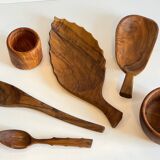Set of vintage turned and carved wooden cups