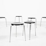 Midcentury set of 6 Dot stools in black by Arne Jacobsen for Fritz Hansen, 1964