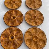 6 oyster plates, for 6 oysters, vintage glazed ceramic slip