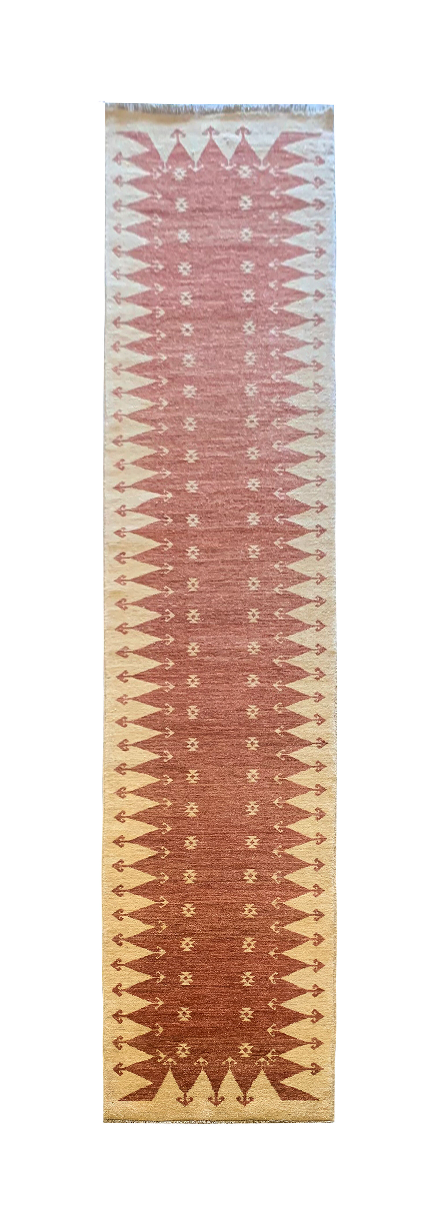 Vintage Afghan Ziegler Rug Handwoven Rust Wool Runner - 77x450cm