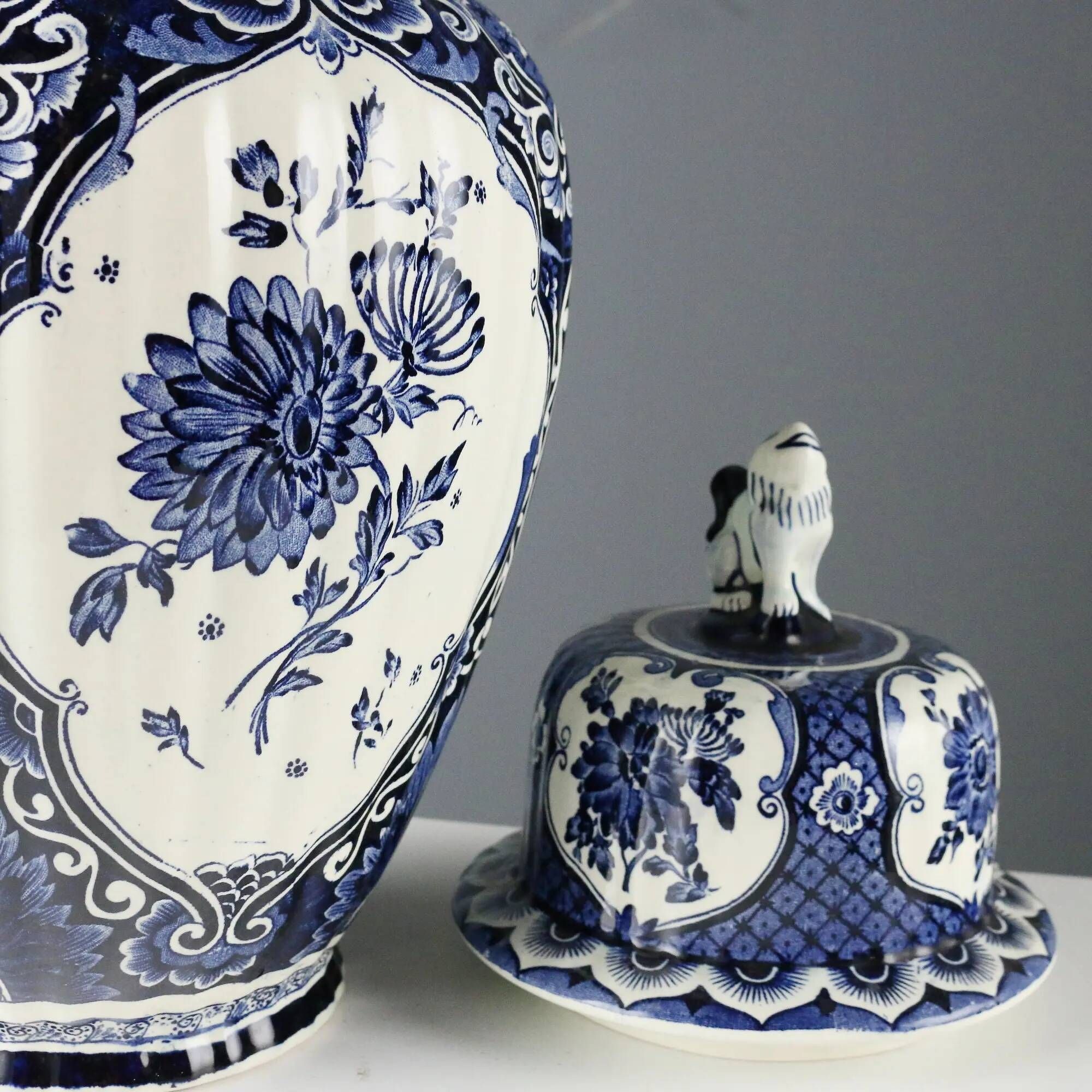 Antique white ceramic vase, decorated, Netherlands, 20th century