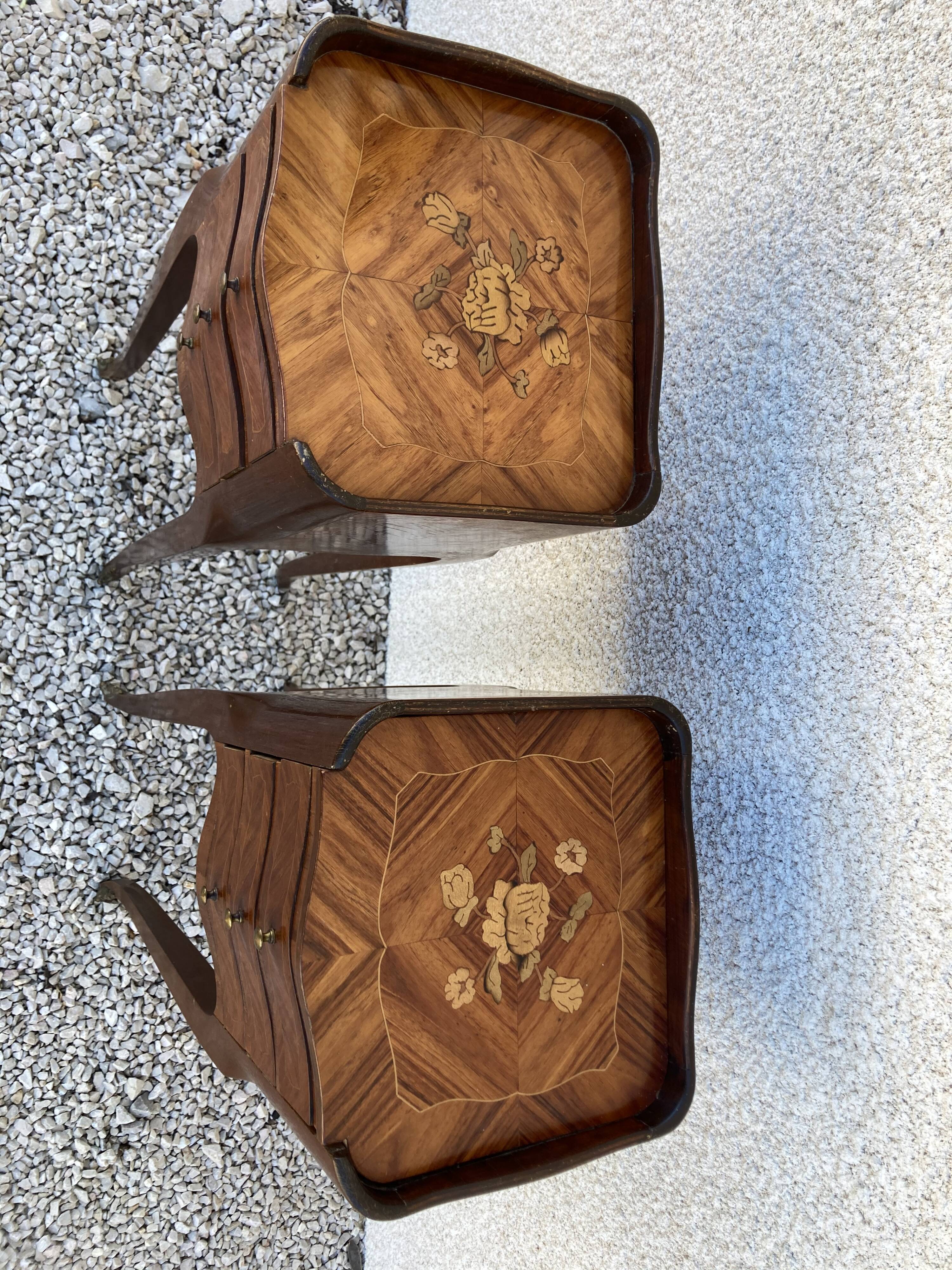 Pair of bedsides Louis XV in marquetry