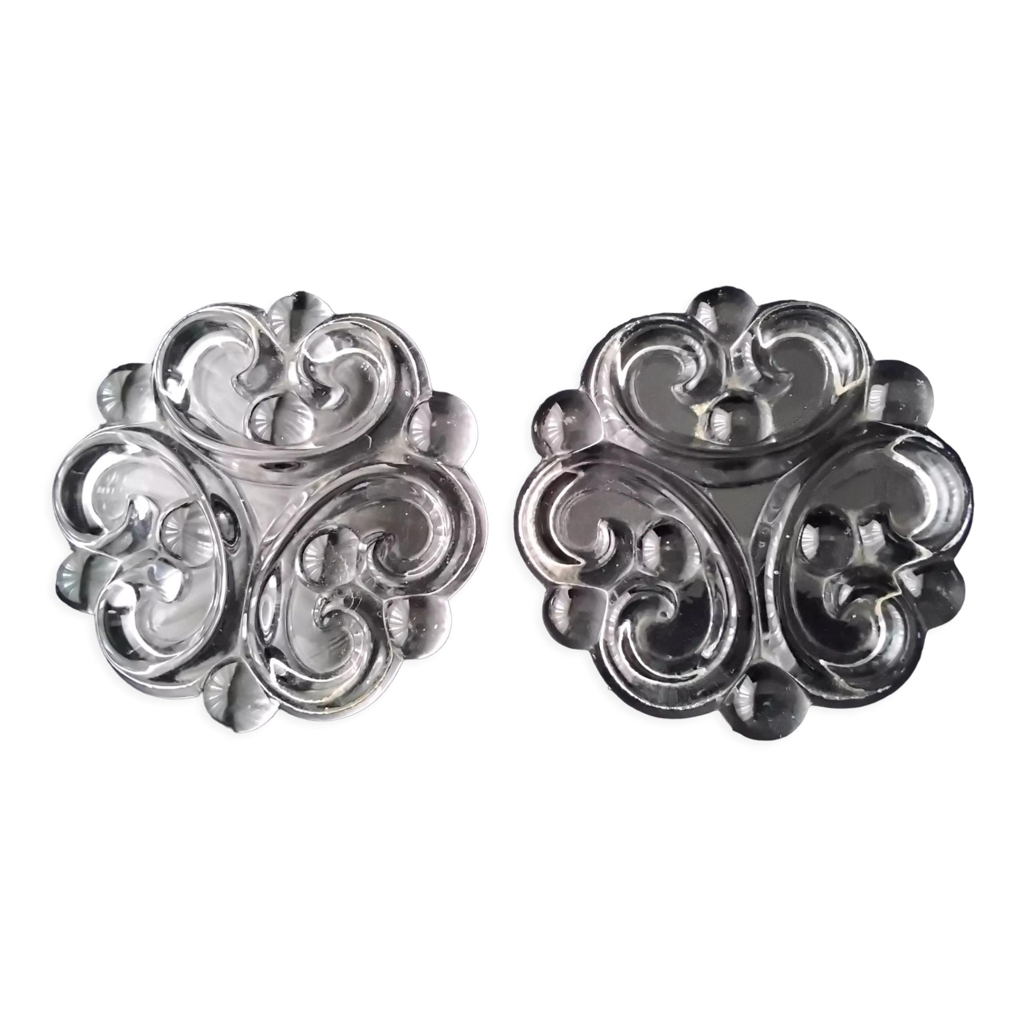 Pair of glass bottle coasters Embossed décor