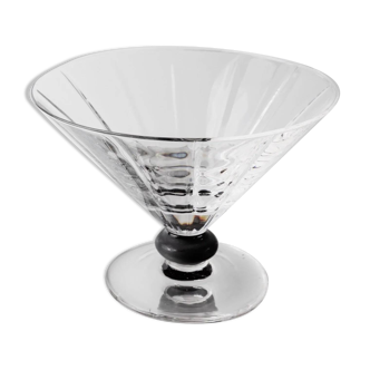 Vintage Murano Glass Centerpiece Bowl on Pedestal in Clear Glass with Black Stem Accent – Italy 1970s