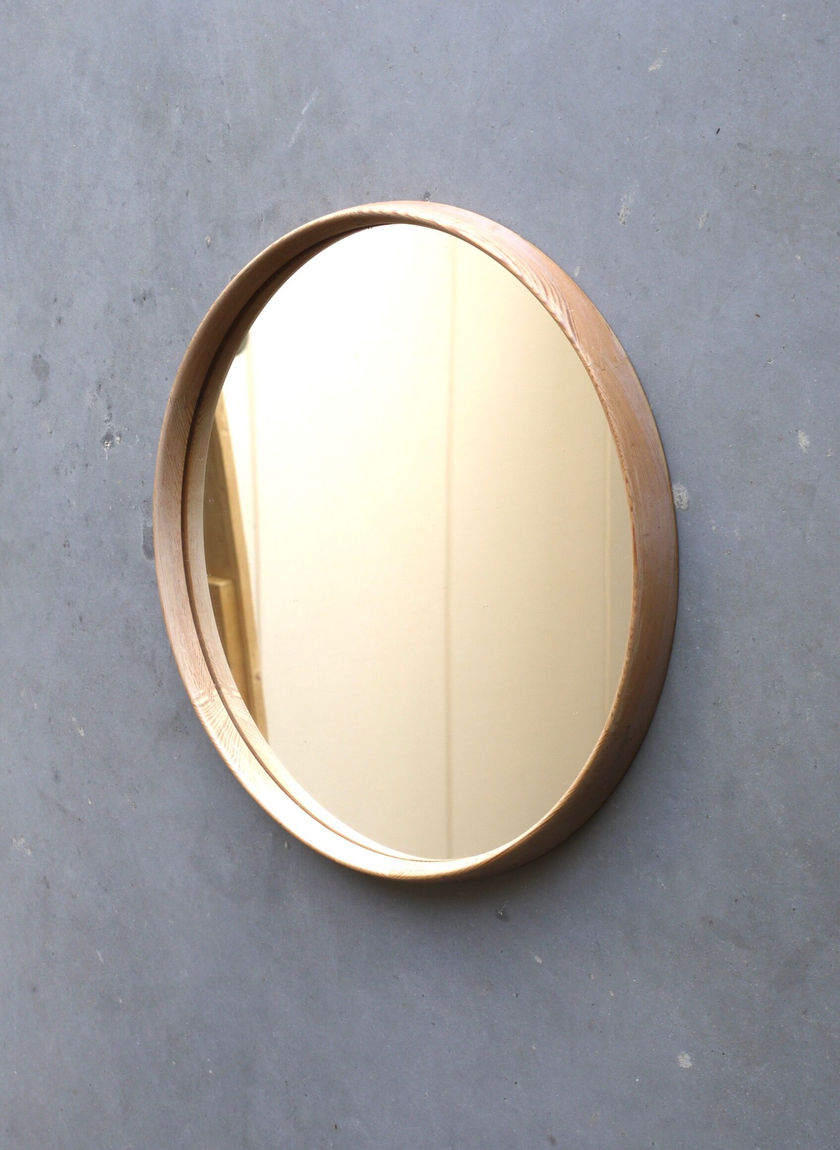 Vintage Scandinavian wooden circular mirror, 1970s