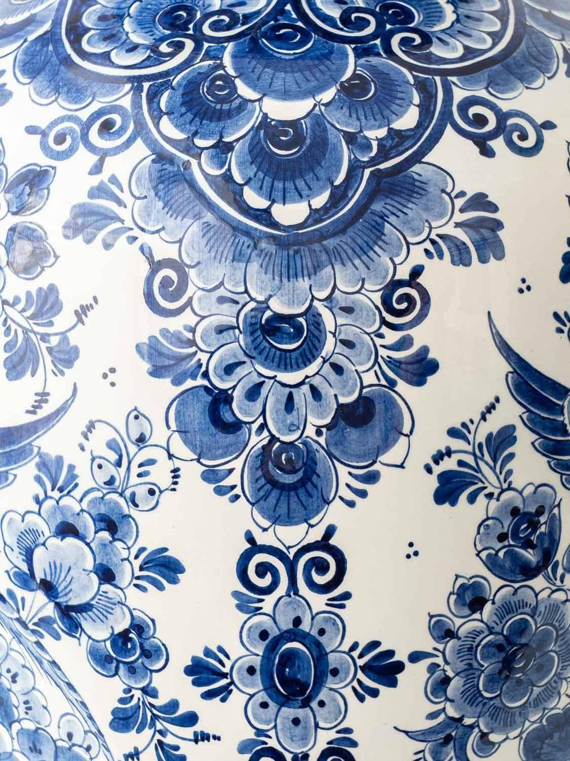 Monumental blue and white baluster vase from Delft, hand-painted, 1950s, Dutch.