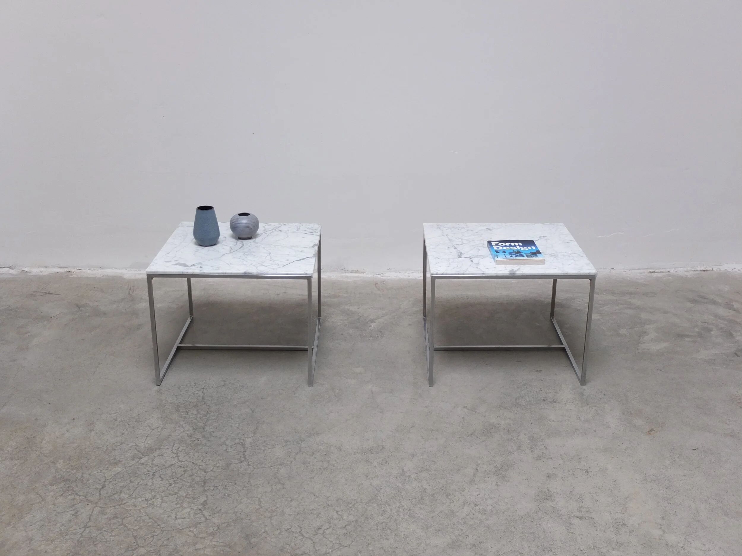 Pair of Carrara marble & chrome coffee or side tables, 1970s