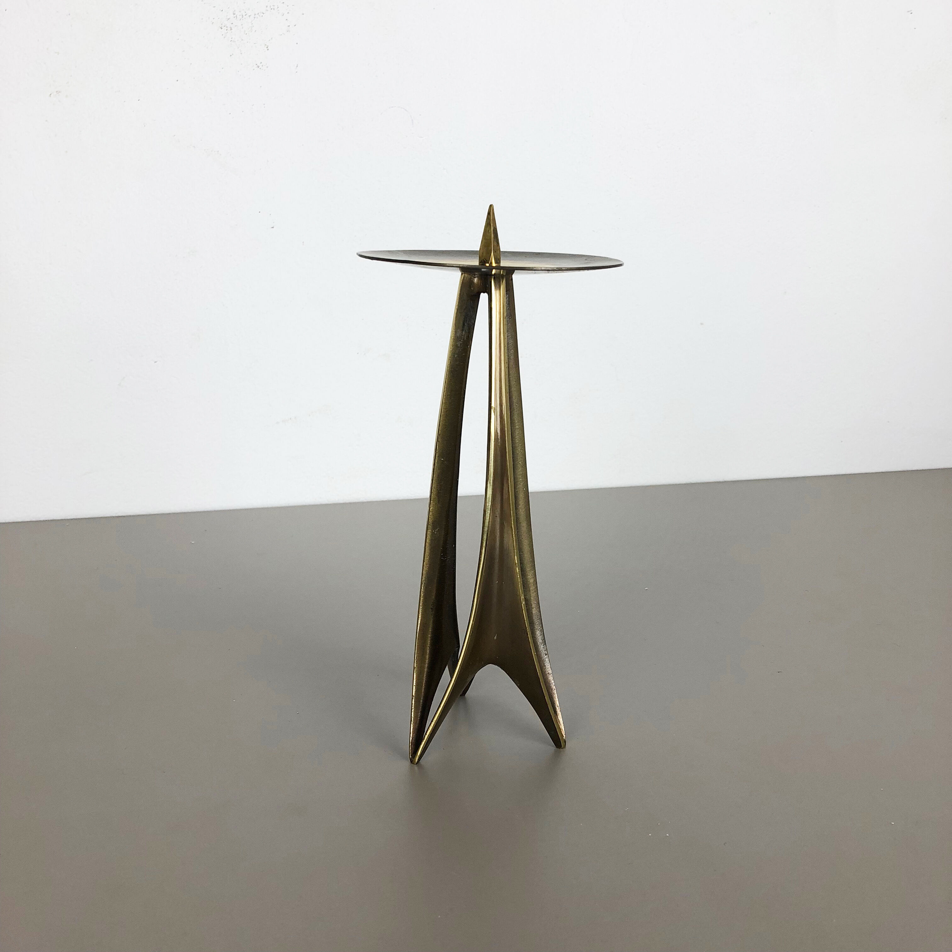 Brutalist Brass Metal Candleholder by Klaus Ullrich for Faber & Schumacher 1950s