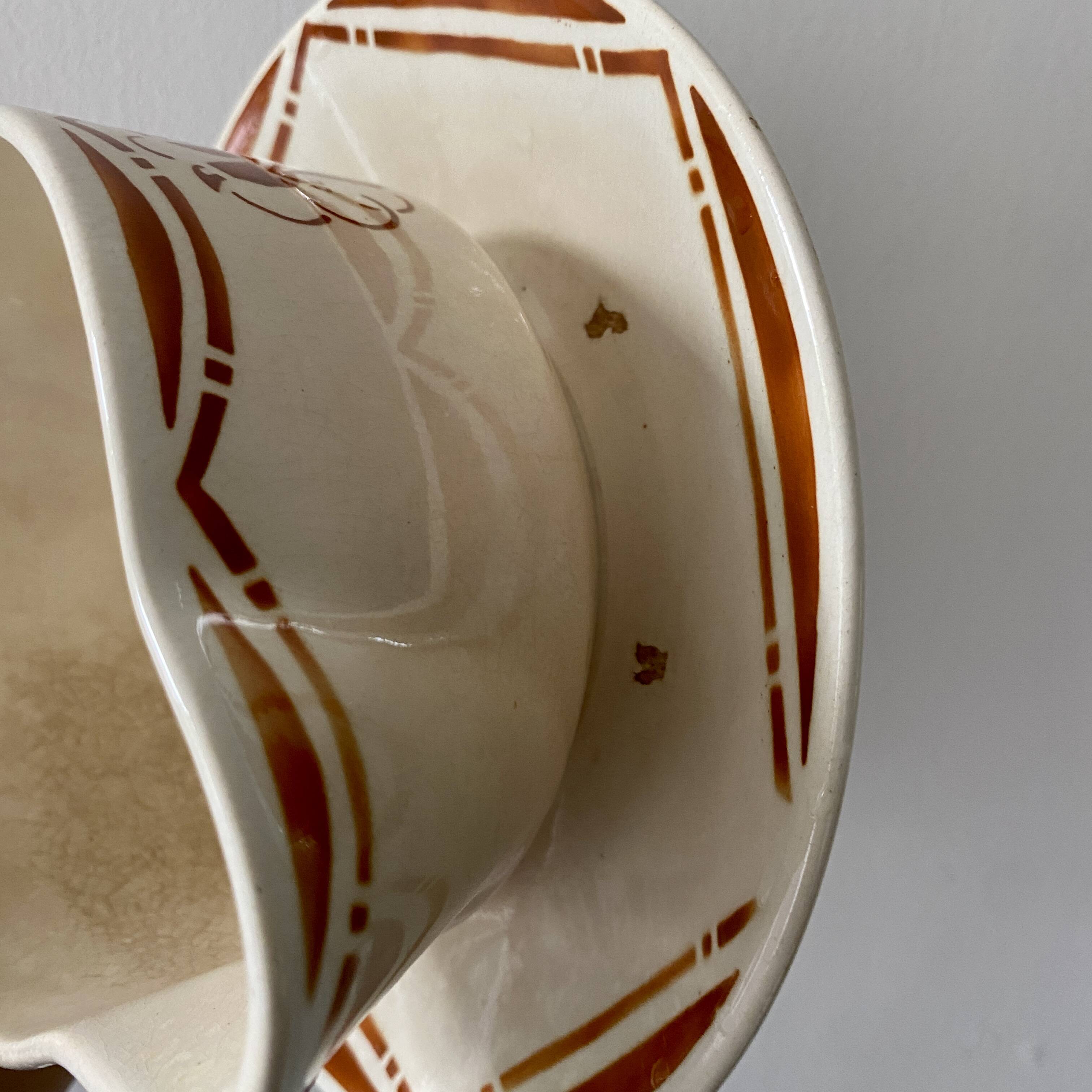 Vintage iron terracotta sauce boat and tureen set, Paradis de Badonvillier model