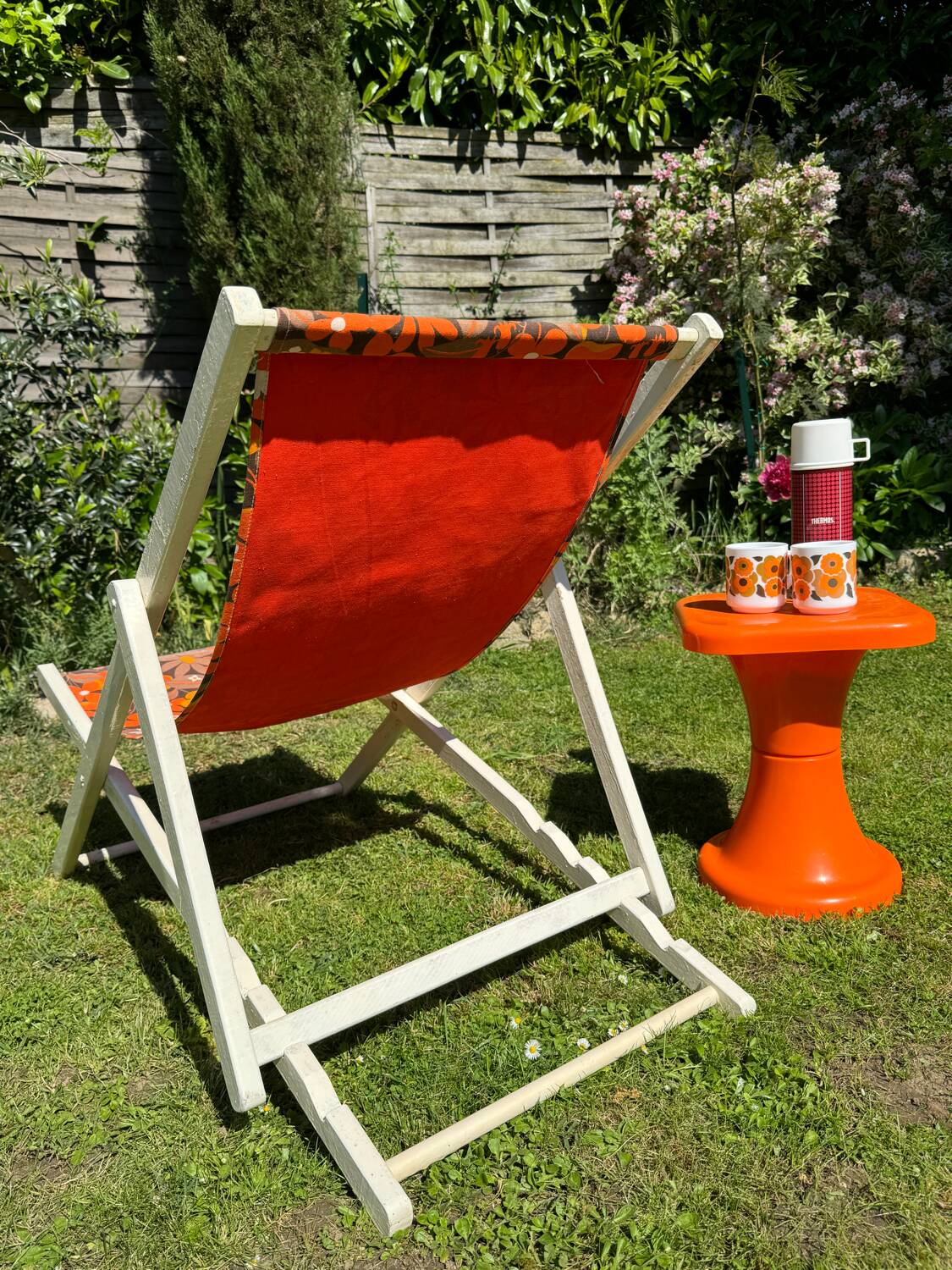 Old vintage flower deckchair