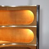 Suede and chrome dry bar with barstools in cognac by Willy Rizzo, Italy 1970s