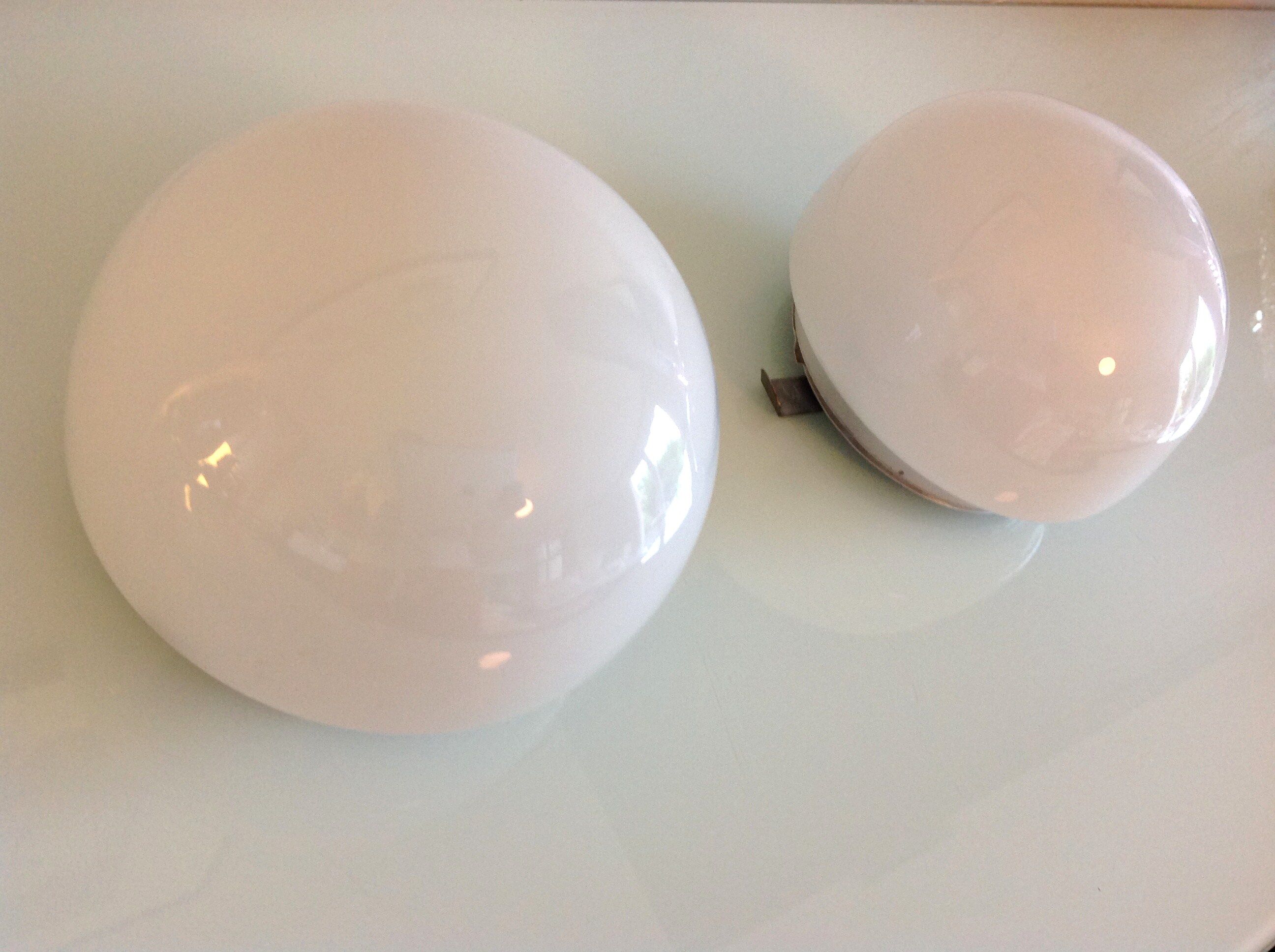 Pair of globe half moon ceiling lights in opaline vintage 60s-70s