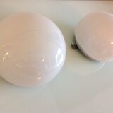 Pair of globe half moon ceiling lights in opaline vintage 60s-70s