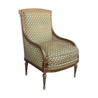 Fauteuil bergère de style Louis XVI dorée fin XIXème