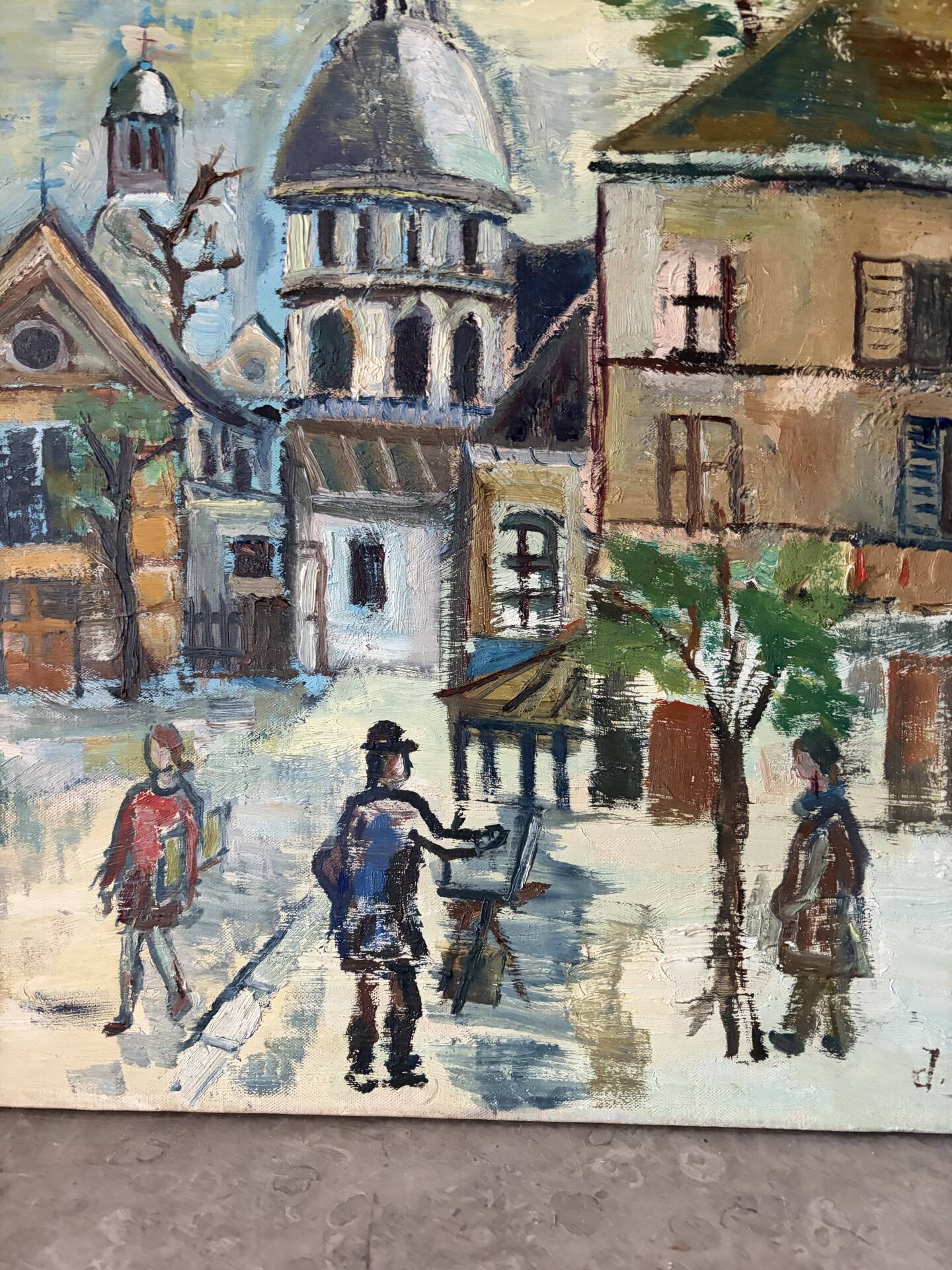 Scene de Montmartre, huile sur toile signée