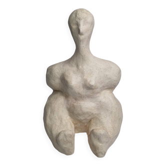 Modern white terracotta sculpture, Stylized female figure, 20 cm