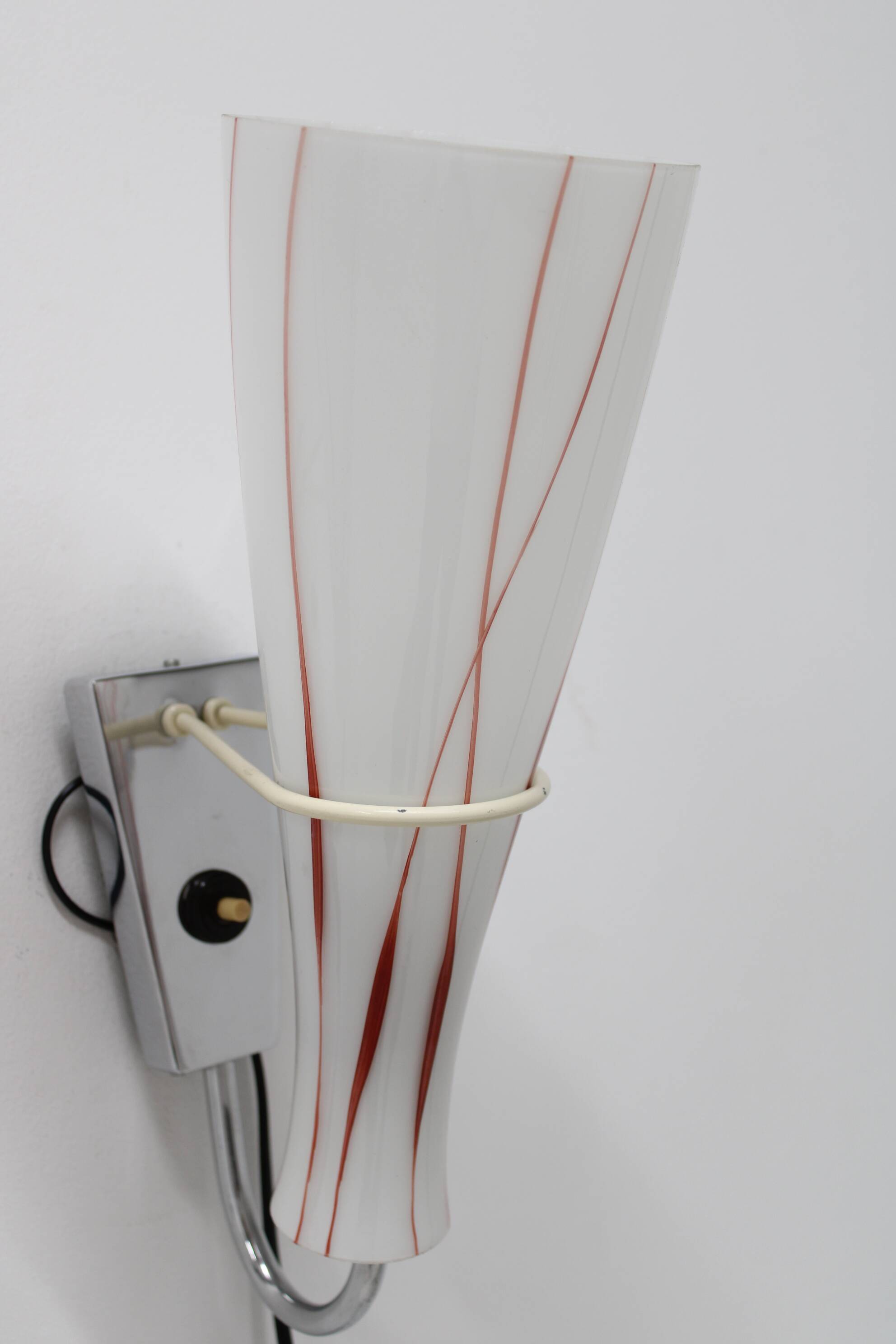 1970s Pair of Glass Wall Lamps , Czechoslovakia