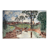 Countryside scene with horses, signed