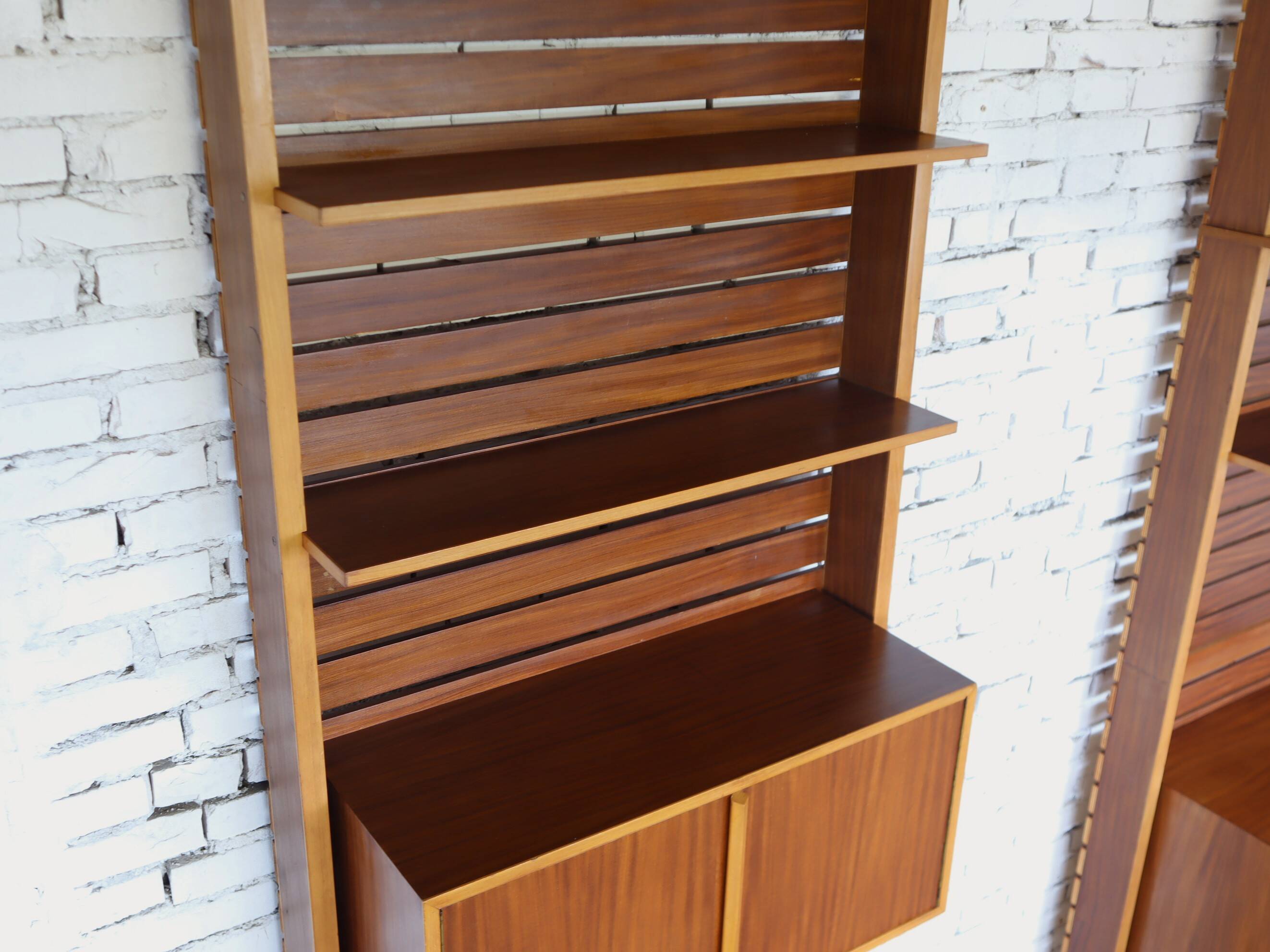 1950s Italian mid-century teak floor-to-ceiling wall unit
