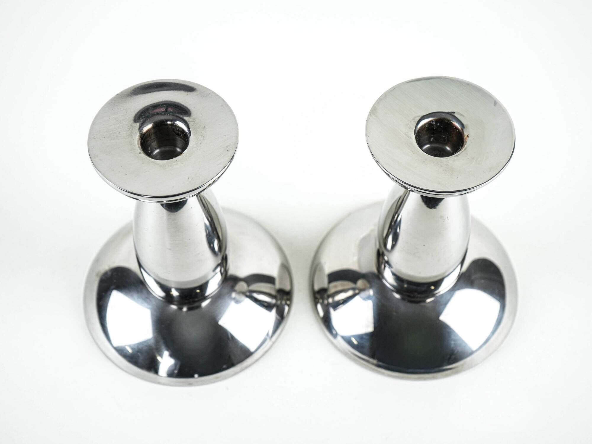Pair of Chrome Candlesticks, Industrial Minimalist Design, European, 1970s