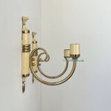 Pair of vintage patinated brass wall lights, France, 1940s