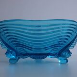 Rare Art Deco Glass Josef Inwald With Fish Feet Bowl-Gorgeous Rich Blue
