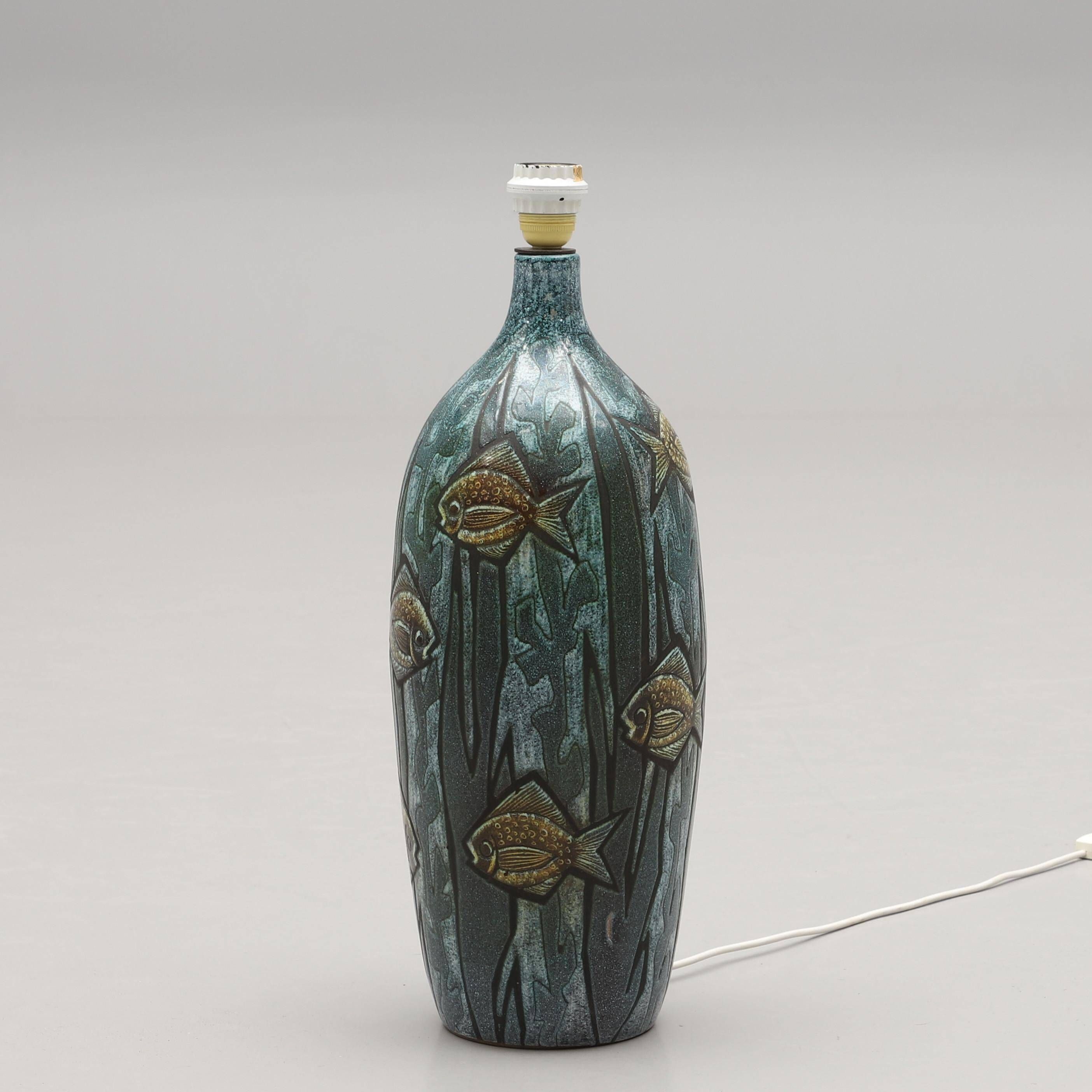 Bonnie Rehnkvist Ceramic table lamp for Torngrens, Falkenberg, Sweden, 1960